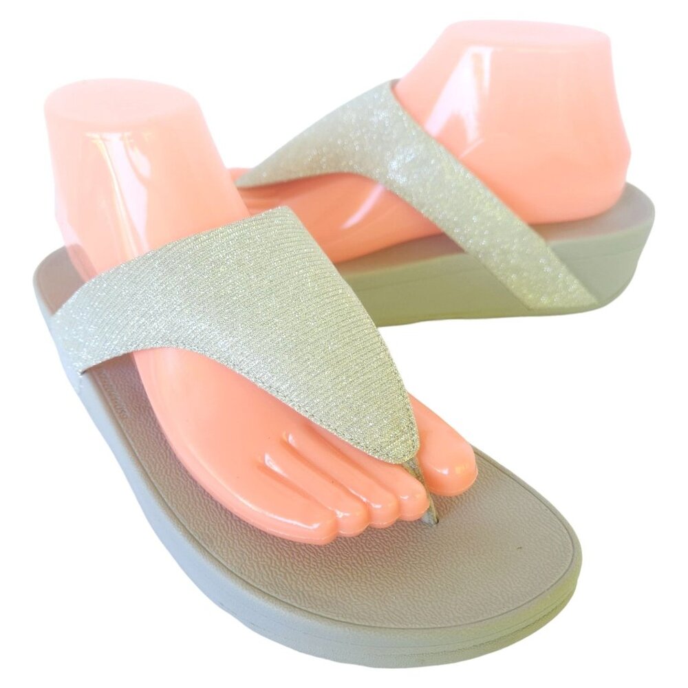 Fitflop Lottie Glitz Silver Toe Post Sandals Women's Size 9 Style #R25-011